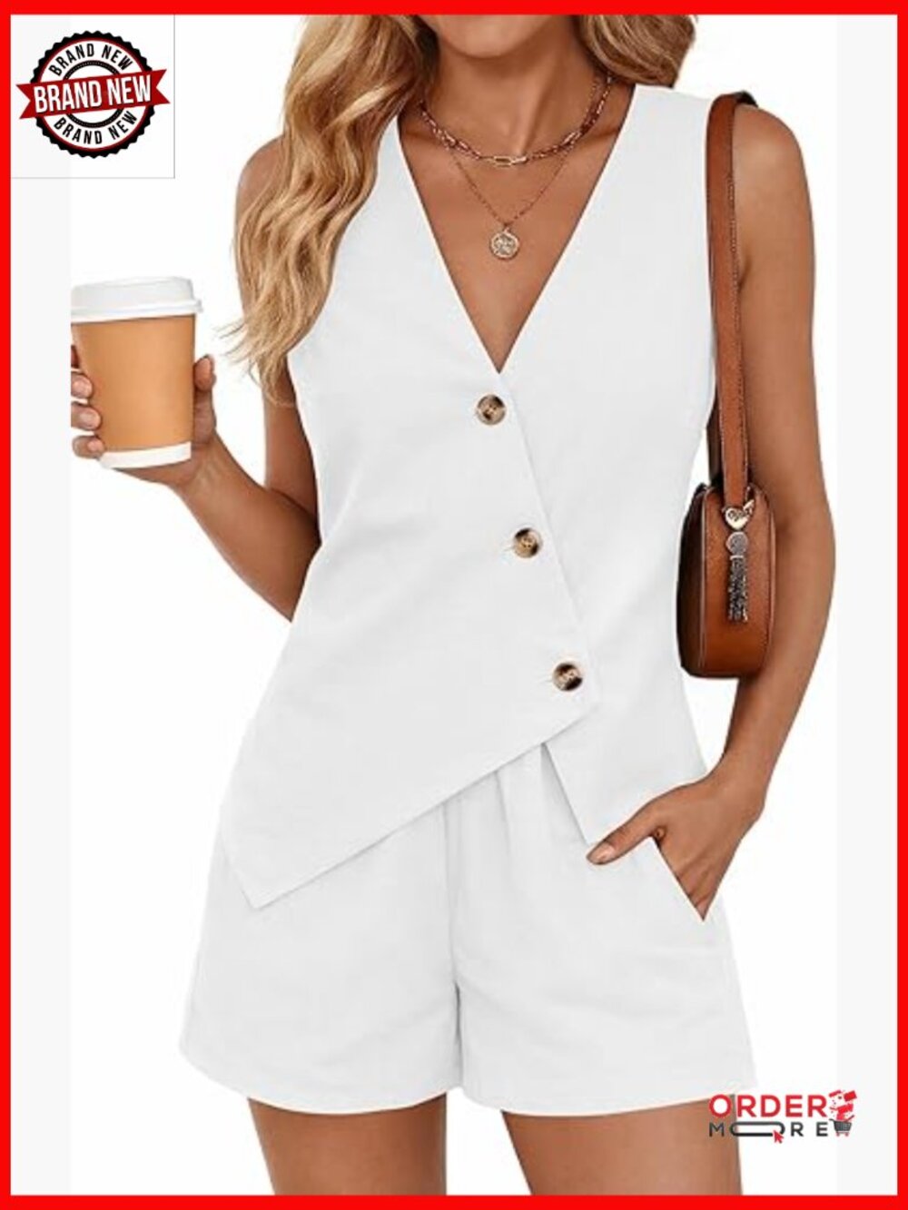 Linen 2 Piece Short Set Vest and Shorts Matching Outfit